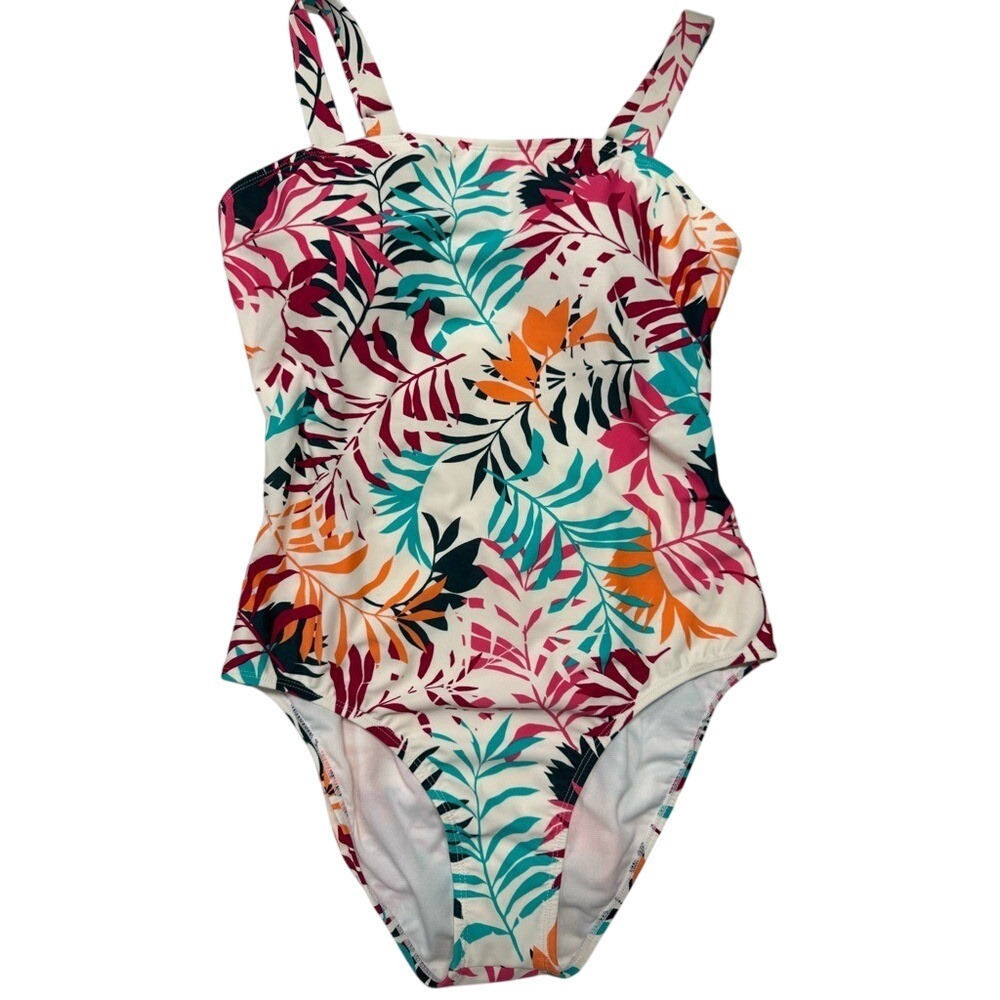 Floral Print One Piece Swimsuit‎ Open Back Tropical Palm Leaf
